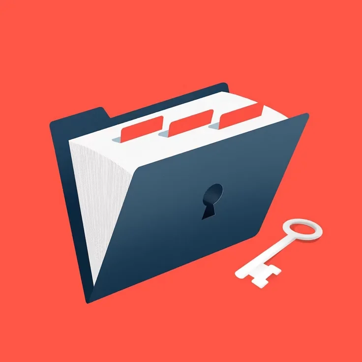 Illustration of a secured folder with a key